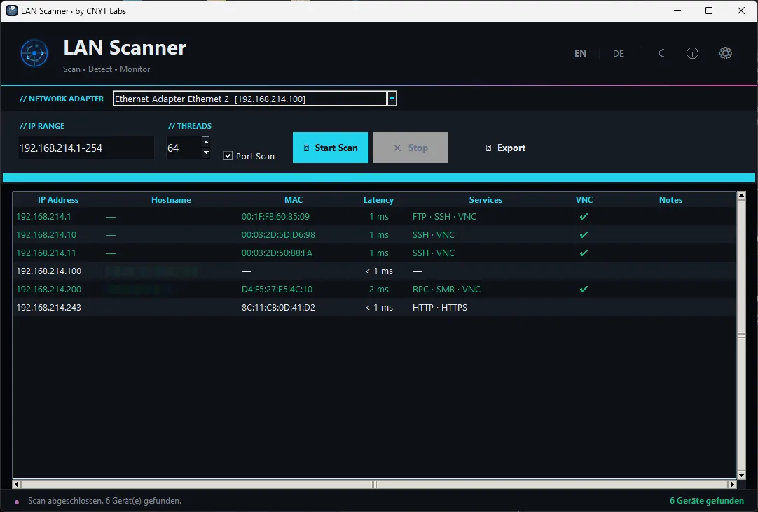 CNYT LAN Scanner – Dark Mode